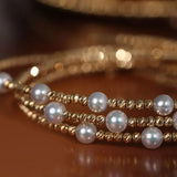 Japan Akoya Beaded Pearl Bangle with 18k Yellow Gold, White Rose Tone Bangle Jewelry Etsy