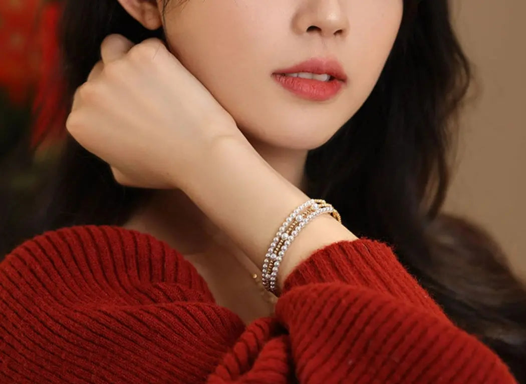 Japan Akoya Beaded Pearl Bangle with 18k Yellow Gold, White Rose Tone Bangle Jewelry Etsy