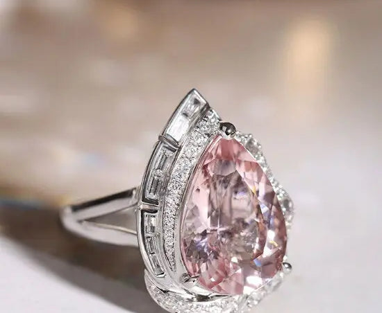 5.18ct Huge Sakura Pink Morganite Platinum 950 Necklace with Natiural Diamonds Ring, Wedding Morganite Jewelry Set, Pink Gemstone Jewelry - LaCorserArtJewelry