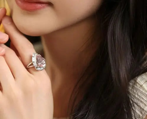 5.18ct Huge Sakura Pink Morganite Platinum 950 Necklace with Natiural Diamonds Ring, Wedding Morganite Jewelry Set, Pink Gemstone Jewelry - LaCorserArtJewelry