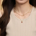 Token 18k Gold Necklace with Rubellite Akoya Pearl Necklace, Red Tourmaline Cabochon Cut Retro Necklace Etsy