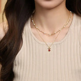 Token 18k Gold Necklace with Rubellite Akoya Pearl Necklace, Red Tourmaline Cabochon Cut Retro Necklace Etsy