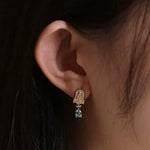 Arch Shape Design 18k Earring with Aquamarine & Diamonds, Art Deco Idea Earring Jewelry, Blue Gemstone Jewelry Etsy