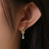 Arch Shape Design 18k Earring with Aquamarine & Diamonds, Art Deco Idea Earring Jewelry, Blue Gemstone Jewelry Etsy
