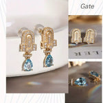 Arch Shape Design 18k Earring with Aquamarine & Diamonds, Art Deco Idea Earring Jewelry, Blue Gemstone Jewelry Etsy
