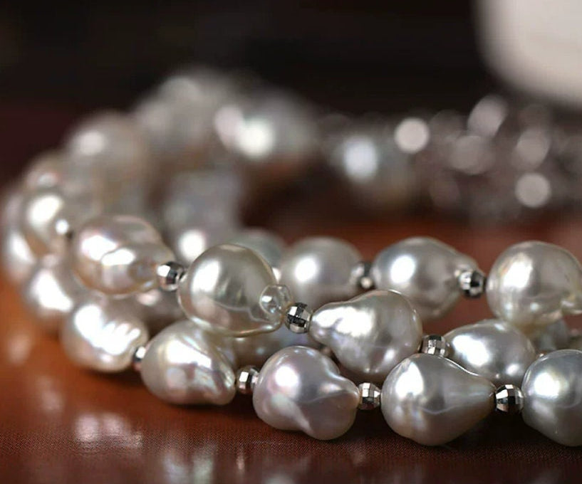 Luminous Silver Blue Akoya Baroque Pearl Beaded Bracelets, 18k White Gold Seawater Pearl Bracelets, String Seawater Pearls Bracelets Etsy