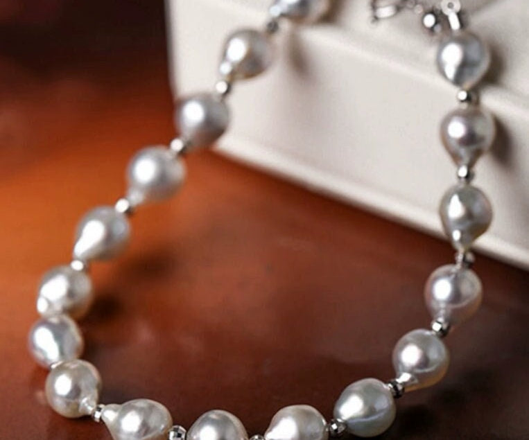 Luminous Silver Blue Akoya Baroque Pearl Beaded Bracelets, 18k White Gold Seawater Pearl Bracelets, String Seawater Pearls Bracelets Etsy