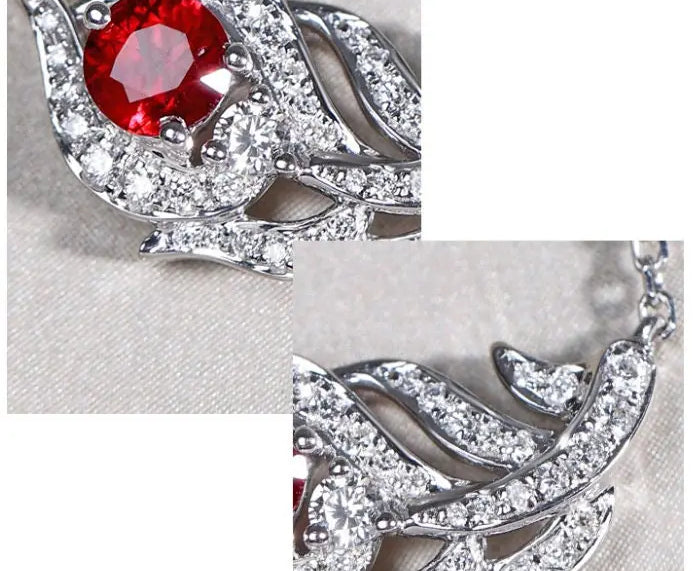 Superior Ruby from Myanmar 18k White Gold Earrings, Feather Design Necklace, Weddings Ruby Jewelry Set Etsy