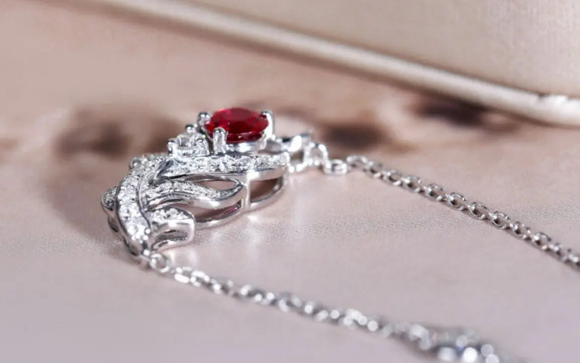 Superior Ruby from Myanmar 18k White Gold Earrings, Feather Design Necklace, Weddings Ruby Jewelry Set Etsy