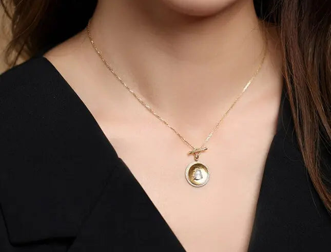 Calabash Shape Jade 18k Gold Disc Necklace Bracelet, Carved Brush Diamonds Necklace, Matte Finish Necklace - LaCorserArtJewelry
