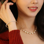 Japan Akoya Beaded Pearl Bangle with 18k Yellow Gold, White Rose Tone Bangle Jewelry Etsy