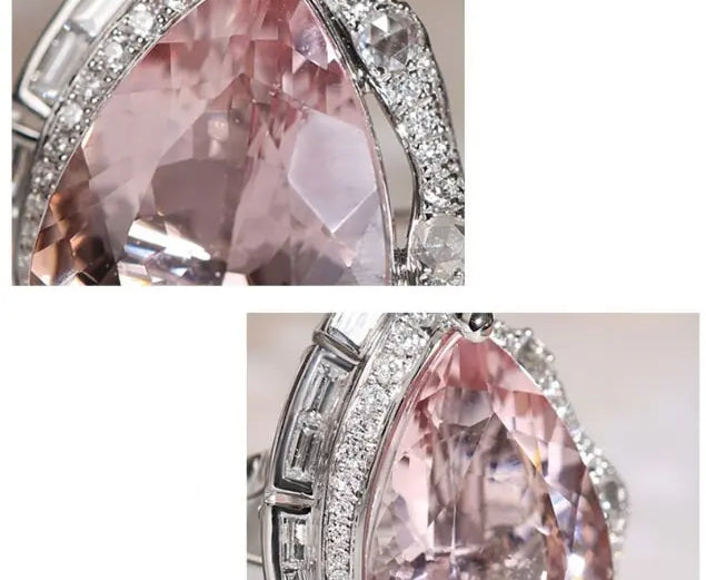 5.18ct Huge Sakura Pink Morganite Platinum 950 Necklace with Natiural Diamonds Ring, Wedding Morganite Jewelry Set, Pink Gemstone Jewelry - LaCorserArtJewelry