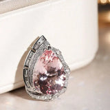 5.18ct Huge Sakura Pink Morganite Platinum 950 Necklace with Natiural Diamonds Ring, Wedding Morganite Jewelry Set, Pink Gemstone Jewelry - LaCorserArtJewelry