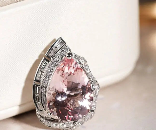 5.18ct Huge Sakura Pink Morganite Platinum 950 Necklace with Natiural Diamonds Ring, Wedding Morganite Jewelry Set, Pink Gemstone Jewelry - LaCorserArtJewelry