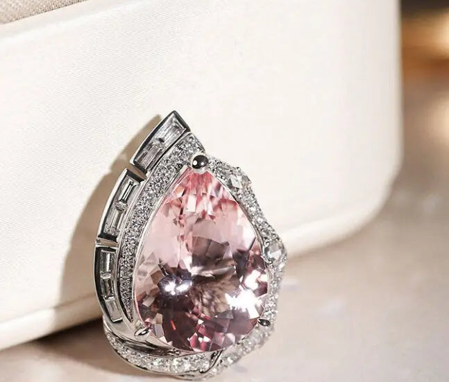 5.18ct Huge Sakura Pink Morganite Platinum 950 Necklace with Natiural Diamonds Ring, Wedding Morganite Jewelry Set, Pink Gemstone Jewelry - LaCorserArtJewelry