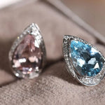 Art Deco Aquamarine Morganite Earrings - Platinum Two Tone Wedding Studs Etsy