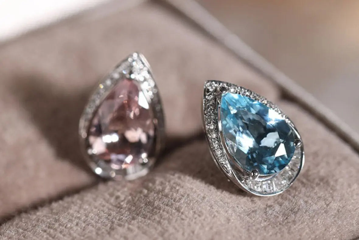 Art Deco Aquamarine Morganite Earrings - Platinum Two Tone Wedding Studs Etsy