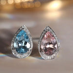 Art Deco Aquamarine Morganite Earrings - Platinum Two Tone Wedding Studs Etsy