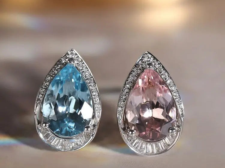 Art Deco Aquamarine Morganite Earrings - Platinum Two Tone Wedding Studs Etsy