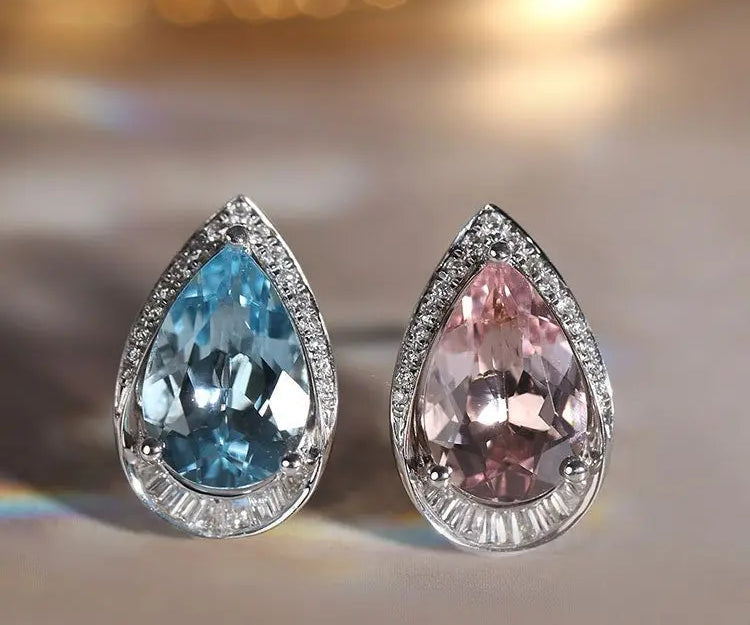 Art Deco Aquamarine Morganite Earrings - Platinum Two Tone Wedding Studs Etsy