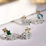 Cluster Aquamarine & Diamonds PT950 Earring, Dainty Flower Design Earrings, Mixed Style Two Tone Gold Earrings Etsy