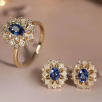 Sri Lanka Royal Blue Sapphire & Ruby Jewelry Set, Victorian Oval Cut Sapphire Jewely Set, Blue Sapphire Ring Earring Necklace Etsy