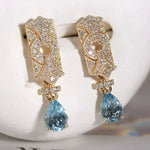 Arch Shape Design 18k Earring with Aquamarine & Diamonds, Art Deco Idea Earring Jewelry, Blue Gemstone Jewelry Etsy