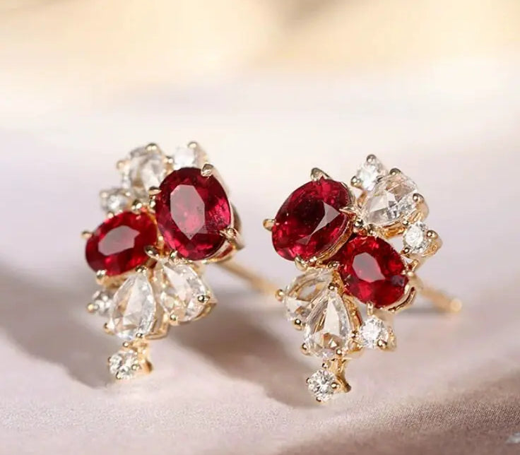 Flower Desgin Natural Spinel Necklace with White Sapphire, Spinel Cluster Earring Necklace, Wedding Spinel Necklace Etsy