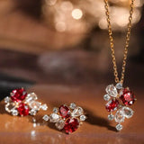 Flower Desgin Natural Spinel Necklace with White Sapphire, Spinel Cluster Earring Necklace, Wedding Spinel Necklace Etsy