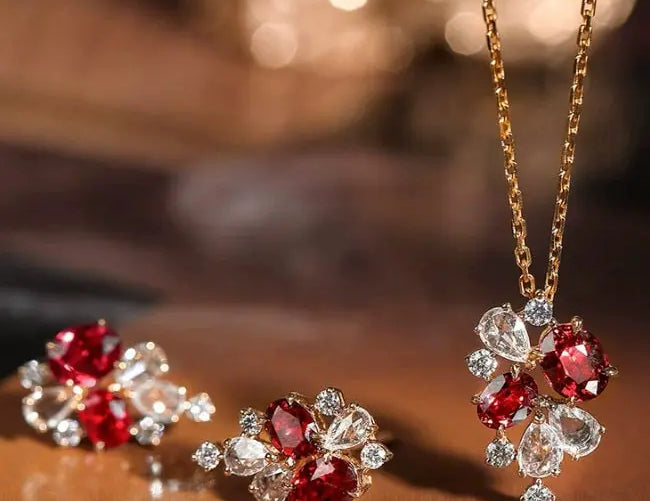 Flower Desgin Natural Spinel Necklace with White Sapphire, Spinel Cluster Earring Necklace, Wedding Spinel Necklace Etsy