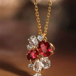 Flower Desgin Natural Spinel Necklace with White Sapphire, Spinel Cluster Earring Necklace, Wedding Spinel Necklace Etsy