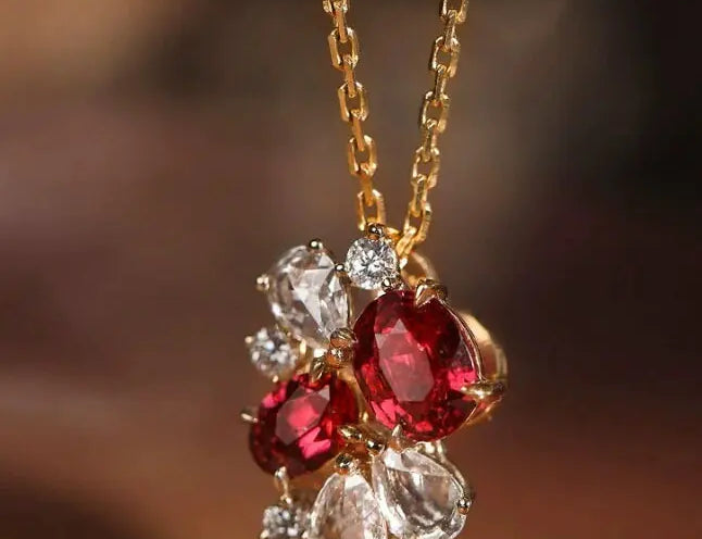 Flower Desgin Natural Spinel Necklace with White Sapphire, Spinel Cluster Earring Necklace, Wedding Spinel Necklace Etsy