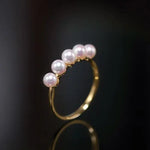 Akoya Pearl Ring - 18K Yellow Gold Beaded Jewelry Etsy