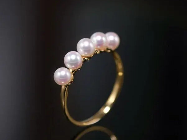 Akoya Pearl Ring - 18K Yellow Gold Beaded Jewelry Etsy