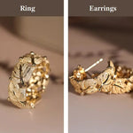 Maple Leaf 18K Yellow Gold Carved Ring Earrings - Nature Inspired Brush Finish Etsy