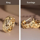 Maple Leaf 18K Yellow Gold Carved Ring Earrings - Nature Inspired Brush Finish Etsy
