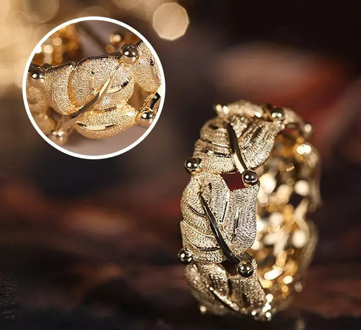 Maple Leaf 18K Yellow Gold Carved Ring Earrings - Nature Inspired Brush Finish Etsy