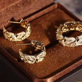 Maple Leaf 18K Yellow Gold Carved Ring Earrings - Nature Inspired Brush Finish Etsy