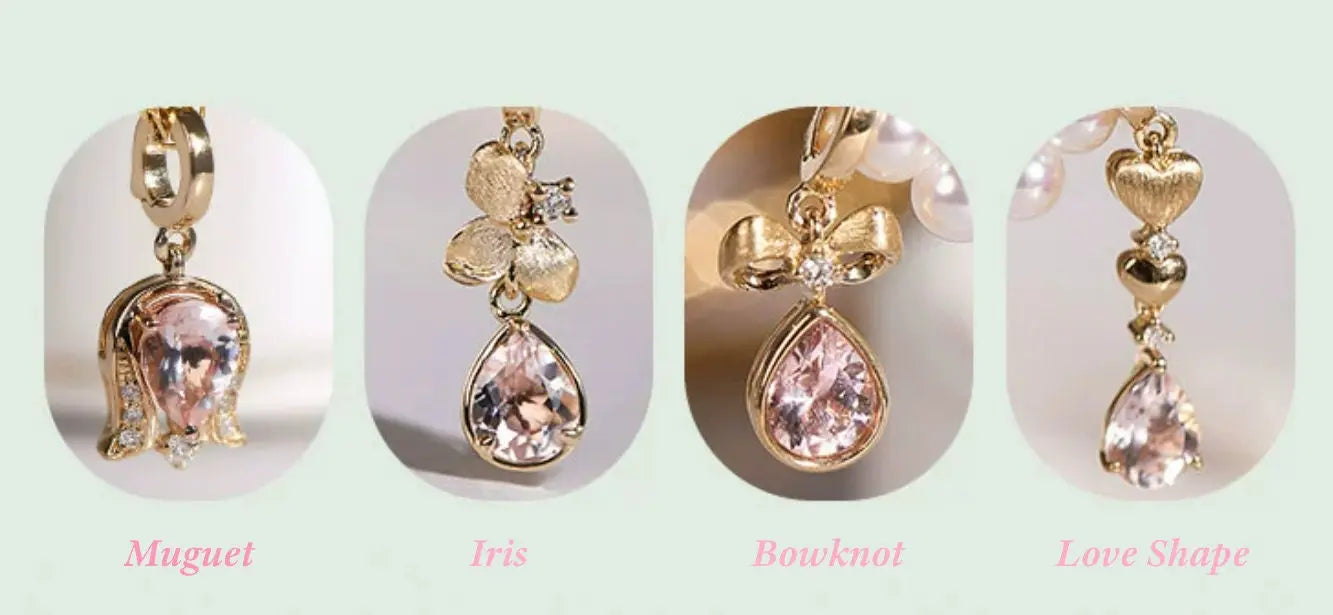 Lily of the Valley Pink Morganite 18k Necklace Earrings, Pink Gemstone Flower Necklace Earrings, Jewelry Set Etsy