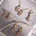 Lily of the Valley Pink Morganite 18k Necklace Earrings, Pink Gemstone Flower Necklace Earrings, Jewelry Set Etsy