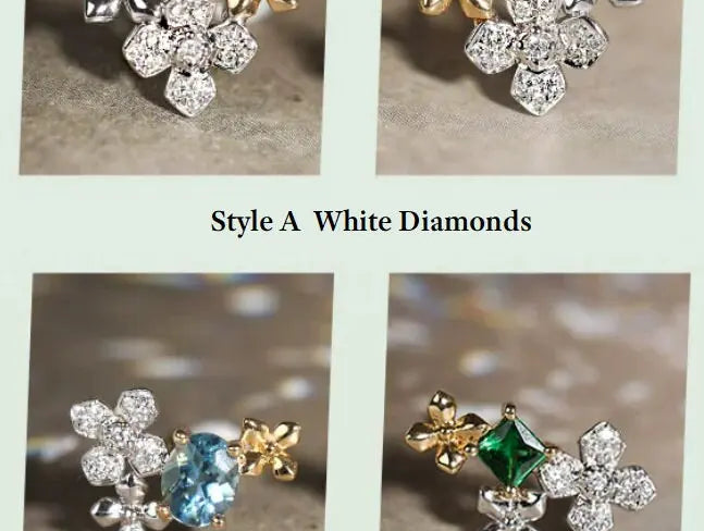 Cluster Aquamarine & Diamonds PT950 Earring, Dainty Flower Design Earrings, Mixed Style Two Tone Gold Earrings Etsy