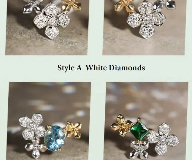 Cluster Aquamarine & Diamonds PT950 Earring, Dainty Flower Design Earrings, Mixed Style Two Tone Gold Earrings Etsy