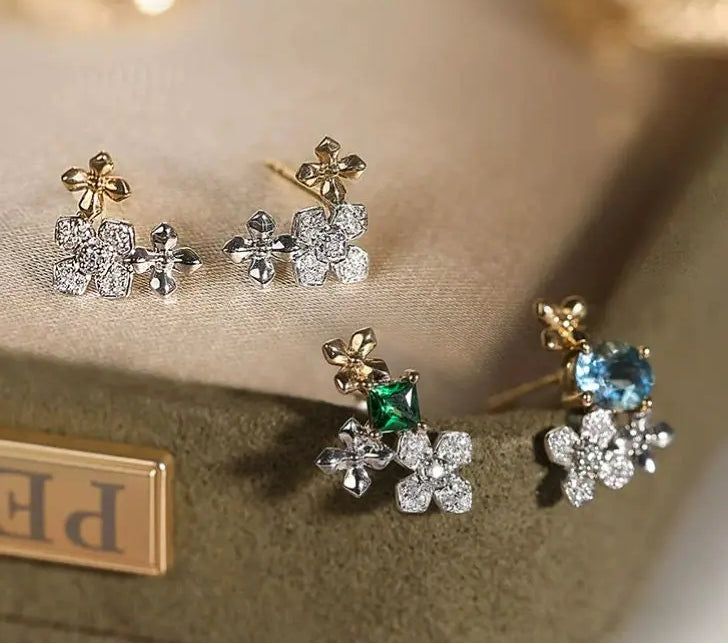Dainty White Diamond Flower Cluster Earrings - PT950 Etsy