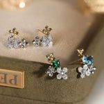 Cluster Aquamarine & Diamonds PT950 Earring, Dainty Flower Design Earrings, Mixed Style Two Tone Gold Earrings Etsy