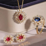 Sri Lanka Royal Blue Sapphire & Ruby Jewelry Set, Victorian Oval Cut Sapphire Jewely Set, Blue Sapphire Ring Earring Necklace Etsy