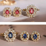 Sri Lanka Royal Blue Sapphire & Ruby Jewelry Set, Victorian Oval Cut Sapphire Jewely Set, Blue Sapphire Ring Earring Necklace Etsy