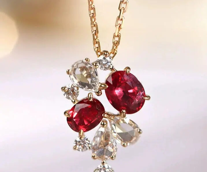Flower Desgin Natural Spinel Necklace with White Sapphire, Spinel Cluster Earring Necklace, Wedding Spinel Necklace Etsy