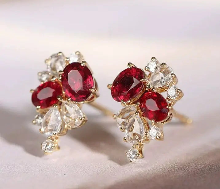 Flower Desgin Natural Spinel Necklace with White Sapphire, Spinel Cluster Earring Necklace, Wedding Spinel Necklace Etsy