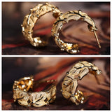 Maple Leaf 18K Yellow Gold Carved Ring Earrings - Nature Inspired Brush Finish Etsy