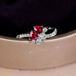 Supeier Heart Shape Ruby & Diamonds PT950 Ring, Cluster Ruby Ring, Wedding Red Gemstone Ring - LaCorserArtJewelry